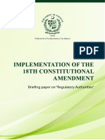 Implementation of The 18Th Constitutional Amendment: Briefing Paper On "Regulatory Authorities"