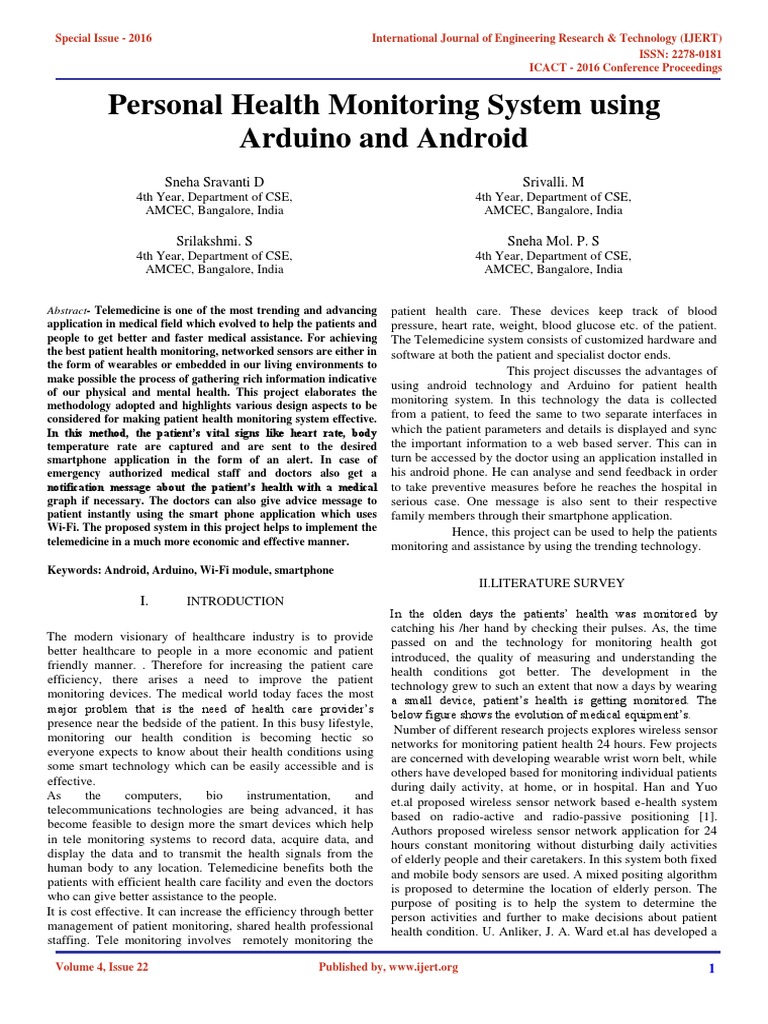 Arduino-Based Health Monitoring System | PDF | Monitoring (Medicine ...