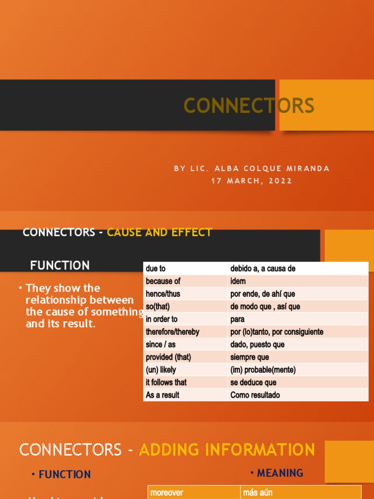 Connectors Functions and Meaning PDF
