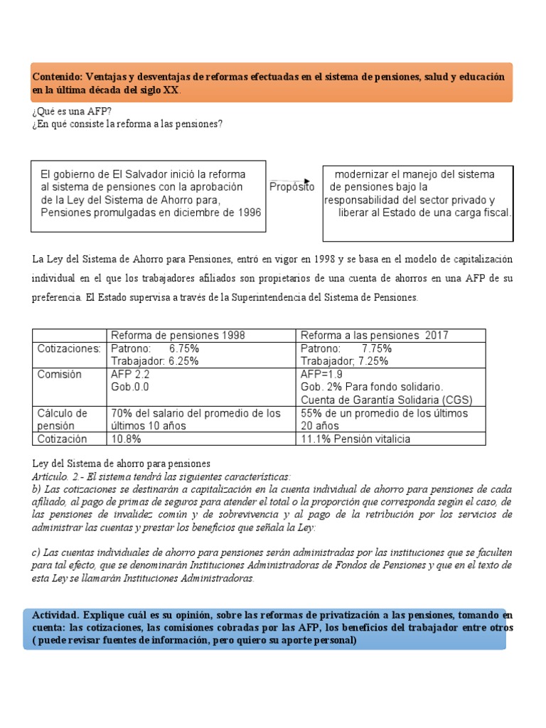 Ventajas y Desventajas Del Sistema de Pensiones Segundo Año