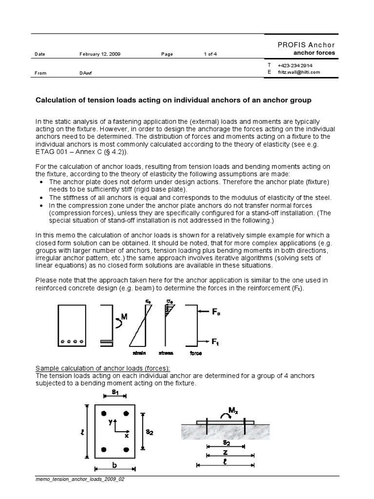Hilti Anchor Load Calculation PDF Bending Stress (Mechanics)
