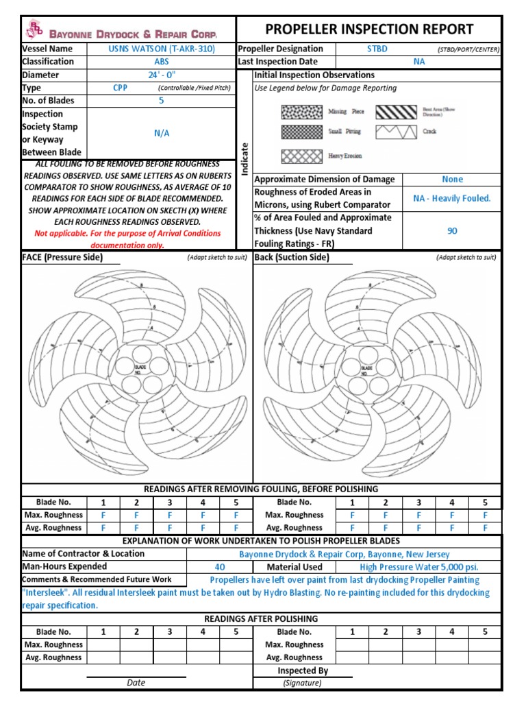 Propeller Inspection Report for USNS Watson | PDF | Propeller | Watercraft