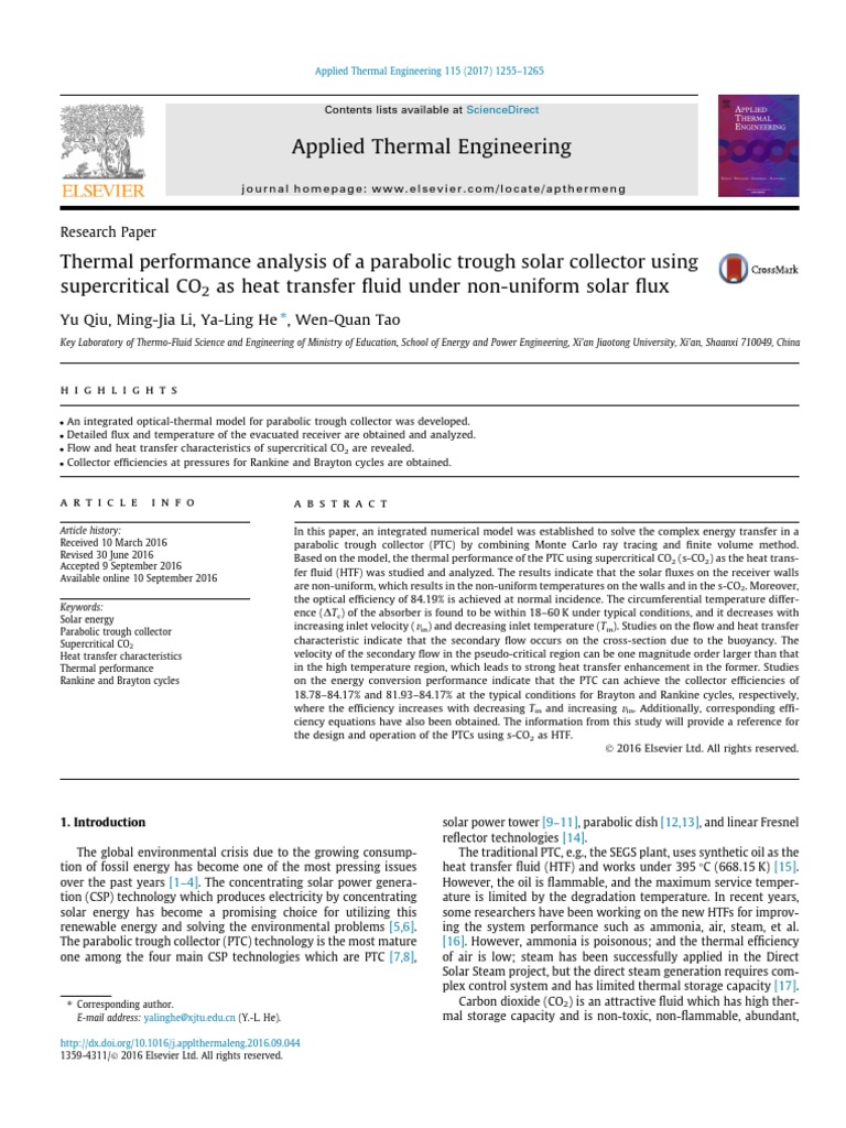 Thermal Performance Analysis of A Parabolic Trough Solar Collector ...