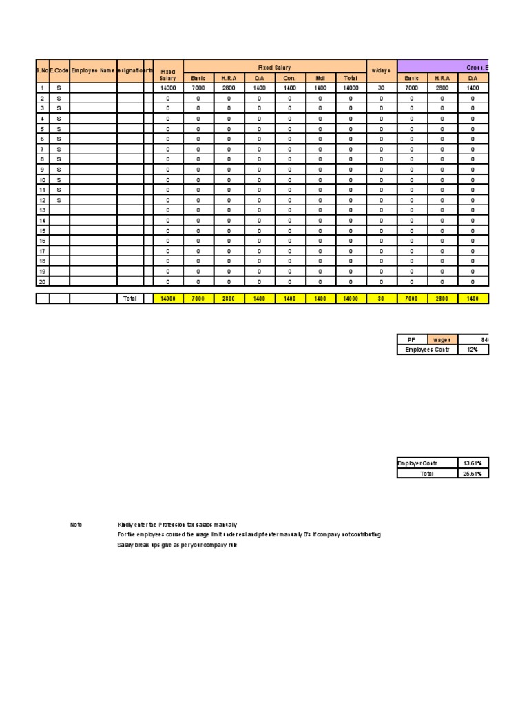 Salary Register Format Main 361 Salary Payments