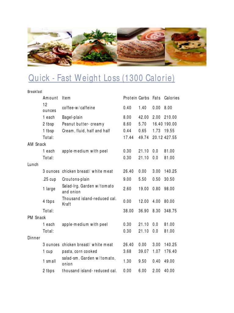 quick fast weight loss (1300 low calorie) | pdf