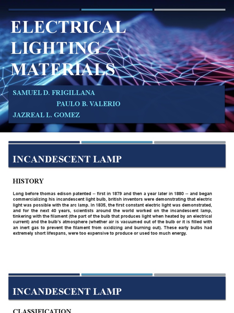 Electrical Lighting Materials PDF Incandescent Light Bulb