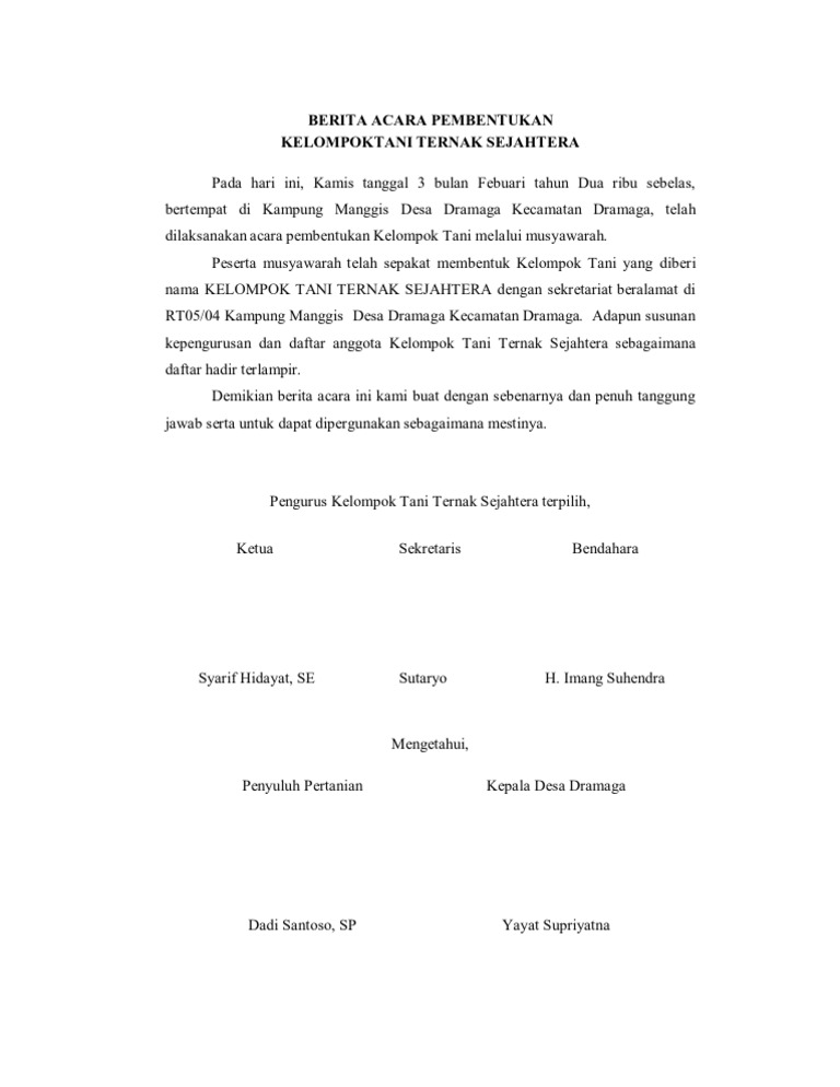 Berita Acara Pembentukan Kelompok Tani