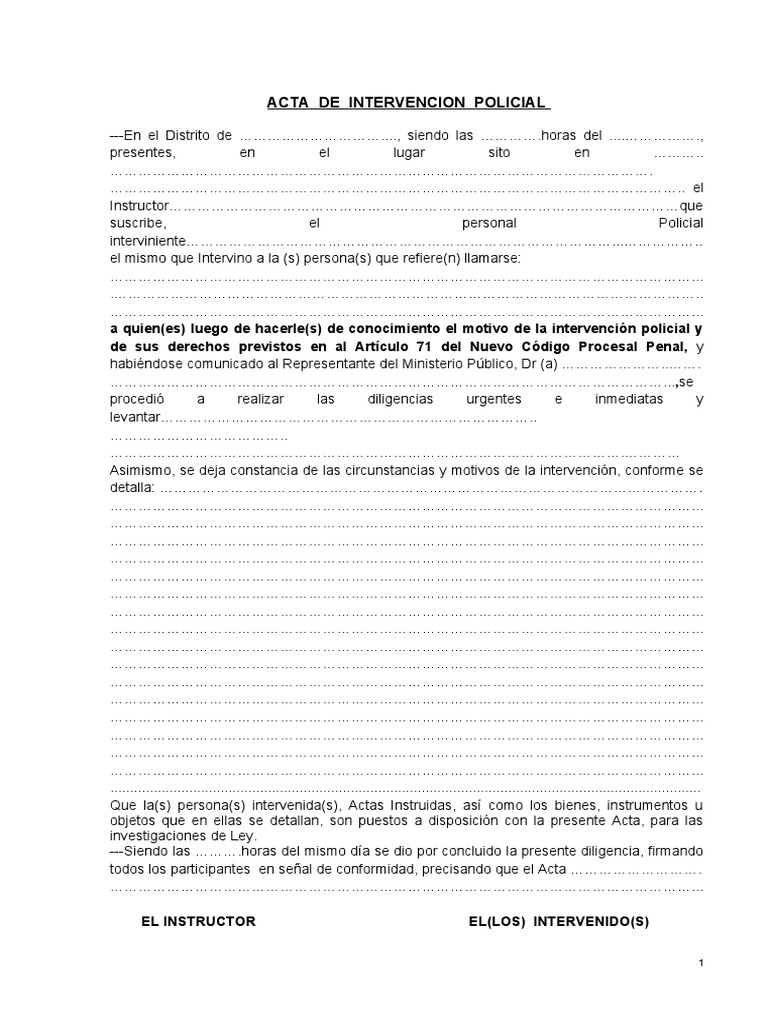 Modelo de Acta de Intervención Policial | PDF | Justicia | Crimen y ...