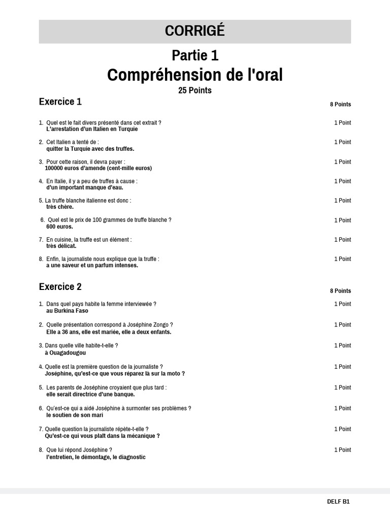 Corrigé DELF B1 : Exemples et réponses | PDF