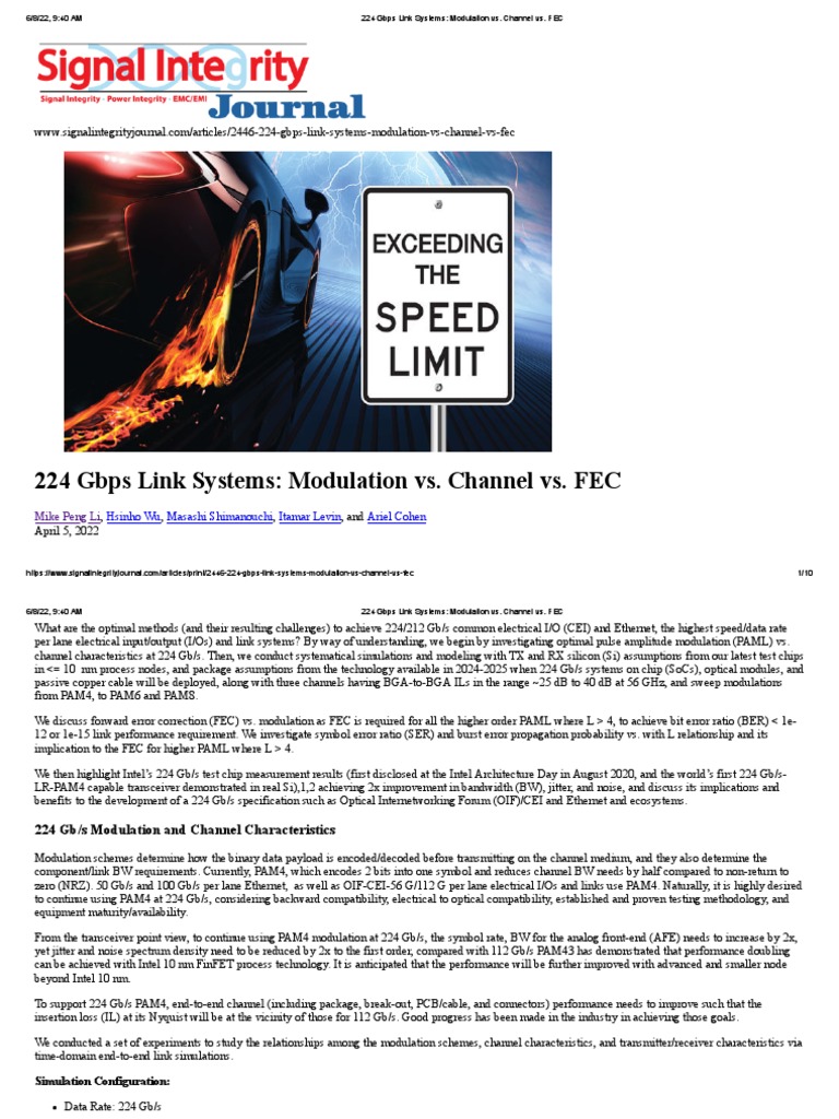 224 Gbps Link Systems - Modulation vs. Channel vs. FEC | PDF | Signal ...