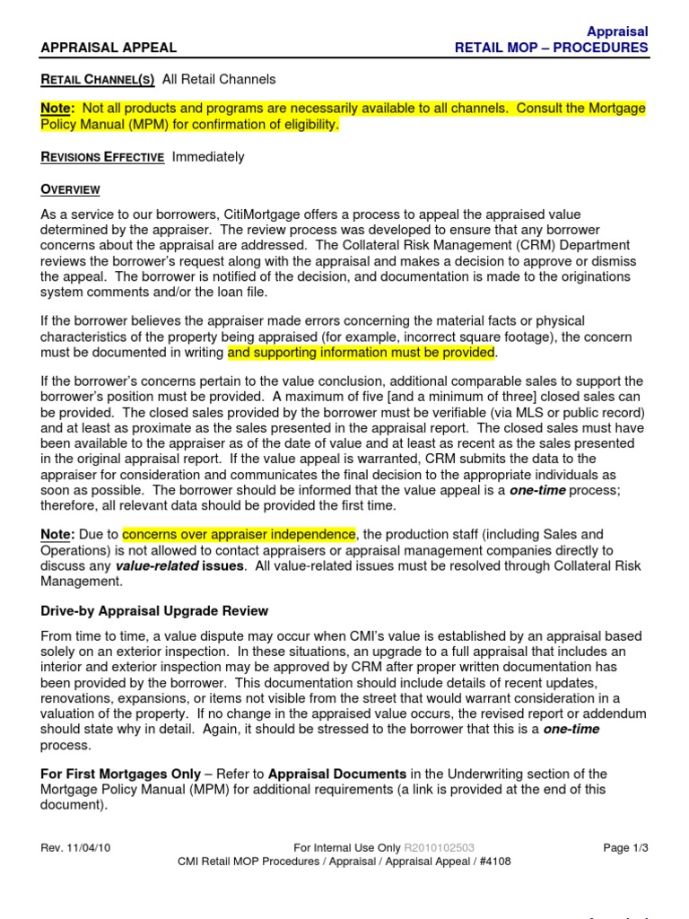 Appraisal Appeals Real Estate Appraisal Mortgage Loan