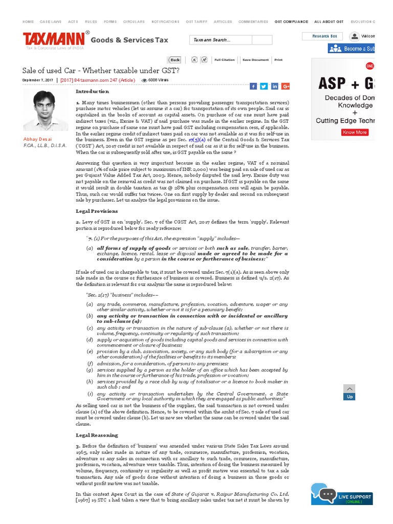 Sale of Used Cars-Gst | PDF | Value Added Tax | Taxes