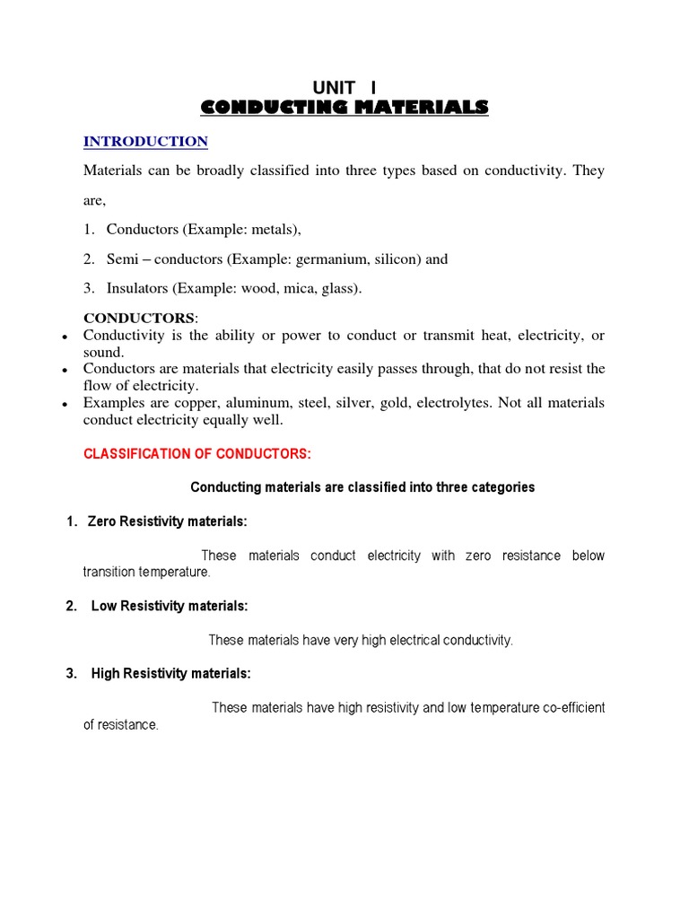 UNIT-1 Conducting Materials Notes | PDF | Electrical Resistivity 