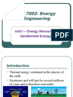 CX 7002-Energy Engineering: Unit I - Energy Resources Geothermal Energy
