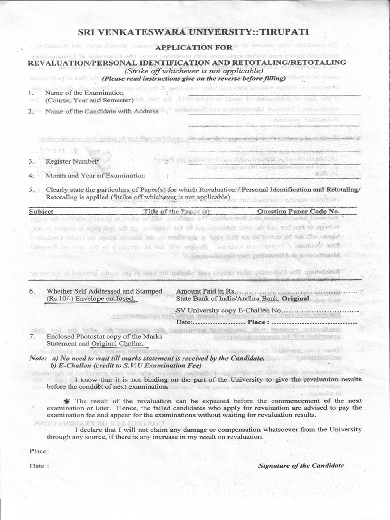 Application For RevaluationPersonal Identification Retotalingretotaling ...