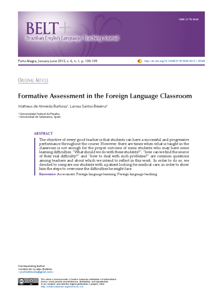 Formative Assessment in Language Learning | PDF | Educational ...