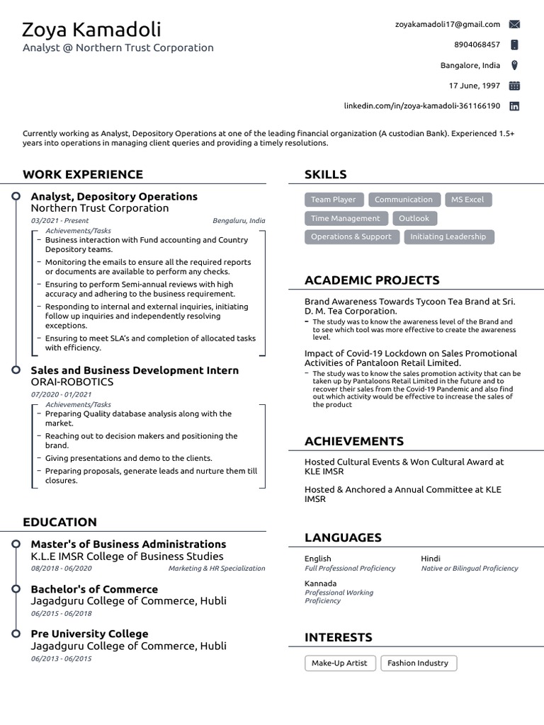 Zoya's Resume | PDF | Brand | Business