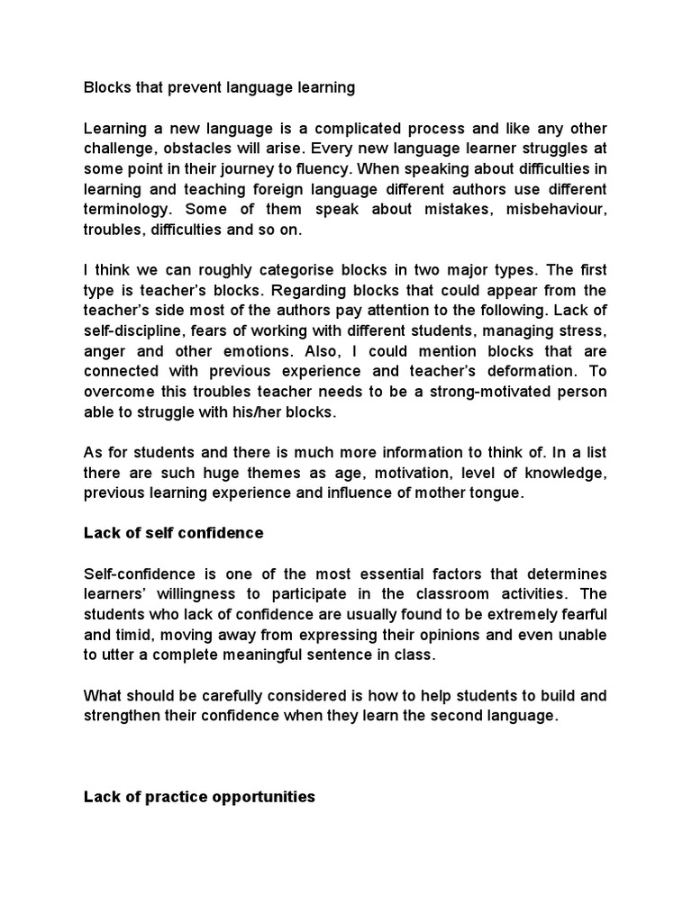 Overcoming Language Learning Blocks | PDF | Teachers | Learning