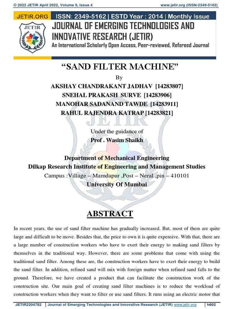 "Sand Filter Machine" JETIR2204782 PDF Grinding (Abrasive Cutting