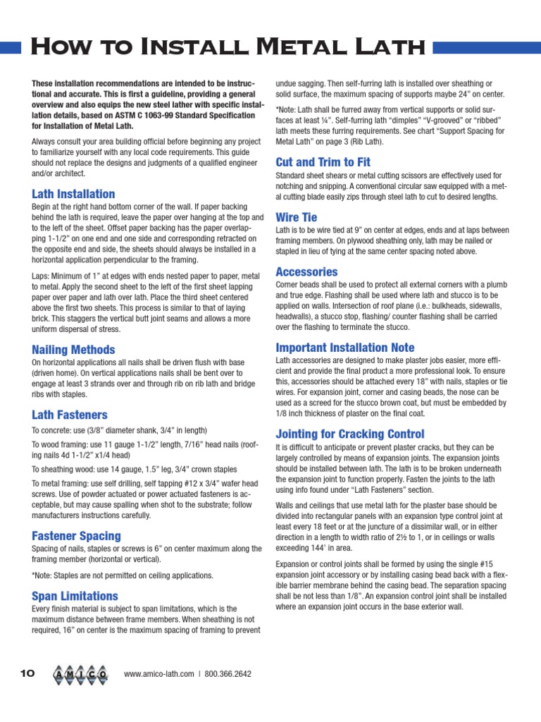 How To Install Metal Lath PDF Framing (Construction