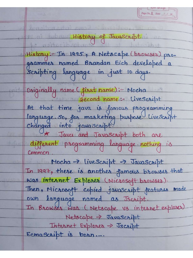 Handwritten JavaScript Notes For Beginners | PDF