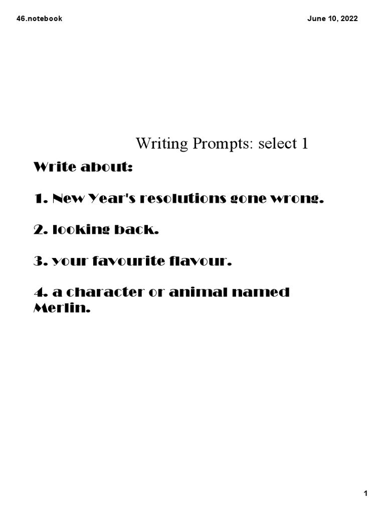 Writing Prompts: Select 1: Write About | PDF
