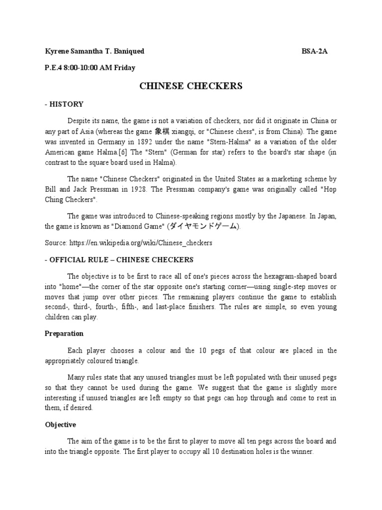 Baniqued Chinese Checkers PDF Gaming Sports
