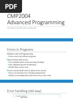 CMP2004 Advanced Programming: Lecture 6 Exception Handling