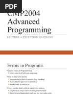 CMP2004 Advanced Programming: Lecture 6 Exception Handling