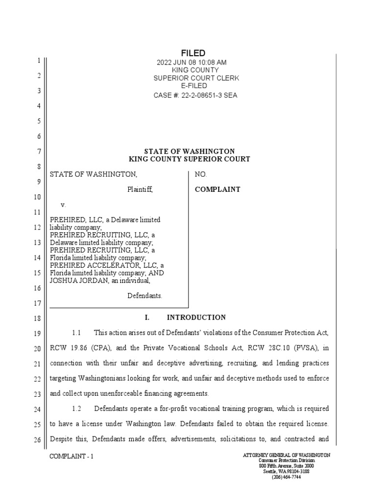 Washington State AG Sues 'Deceptive' Tech Sales Training Company | PDF |  Loans | Federal Trade Commission