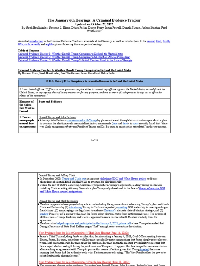 The January 6th Hearings A Criminal Evidence Tracker | PDF | Donald ...