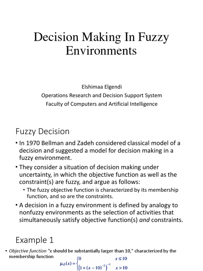 Fuzzy Decision Making in Operations Research | PDF | Fuzzy Logic | Loss ...