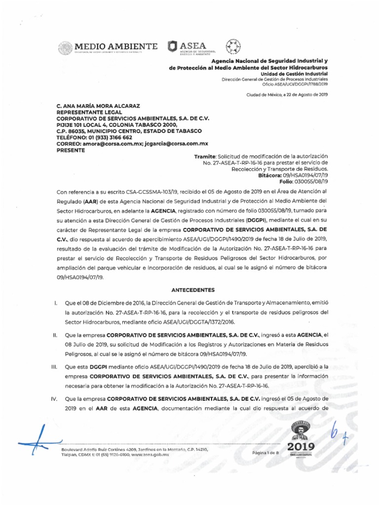 27-ASEA-T-RP-16-16 CORSA - Modificacion 01 | PDF