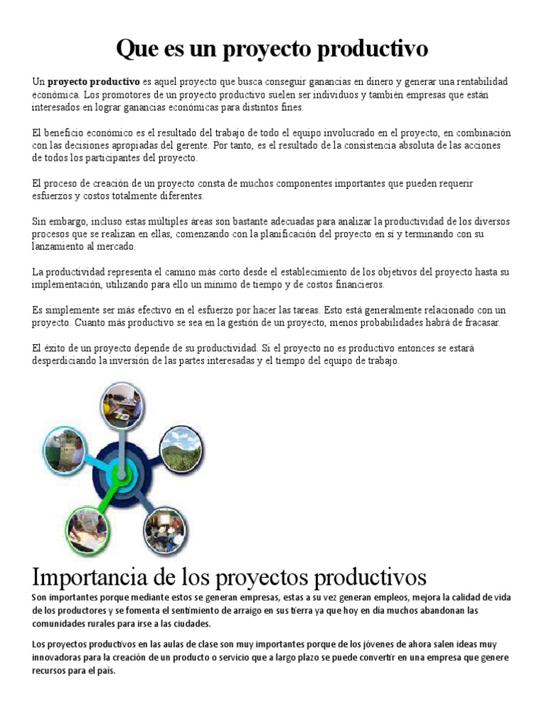 Que Es Un Proyecto Productivo PDF Business Planificación