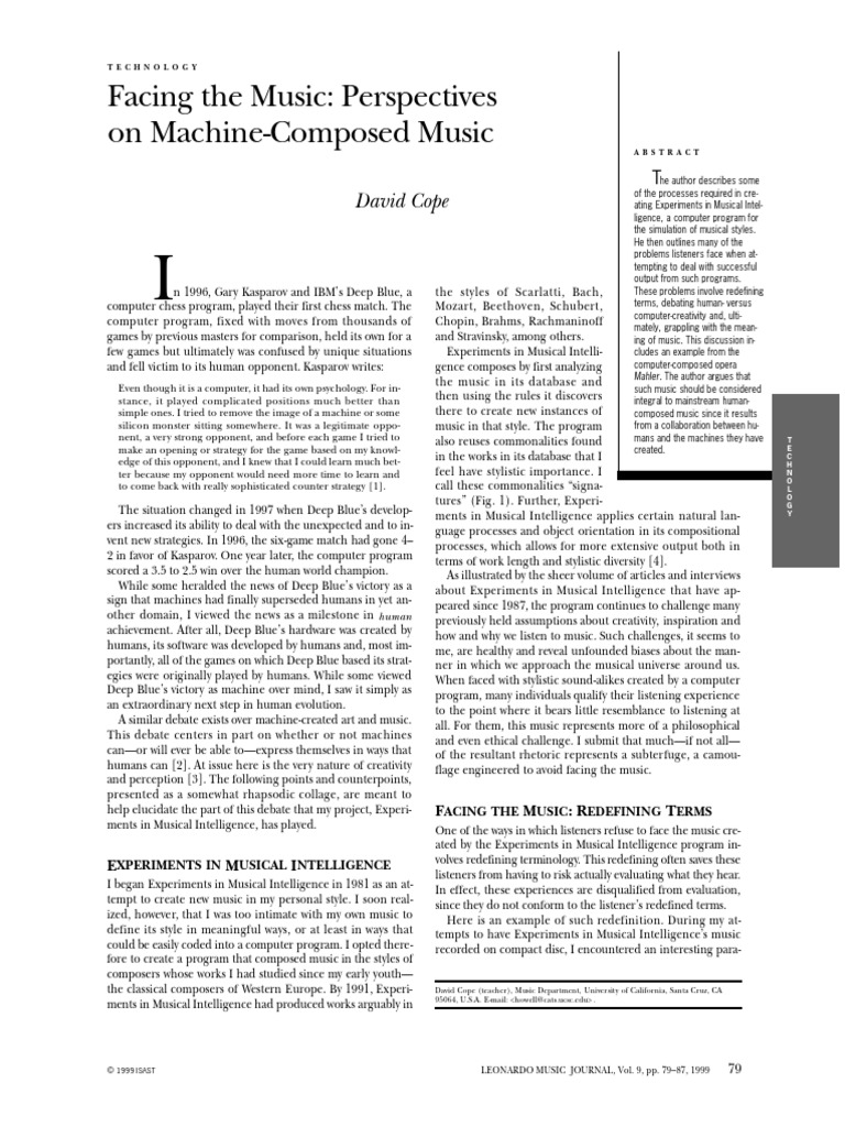 Facing The Music Perspectives On Music David Cope