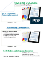 New Abyssinia COLLEGE: Unit of Competence: Producing Spreadsheet