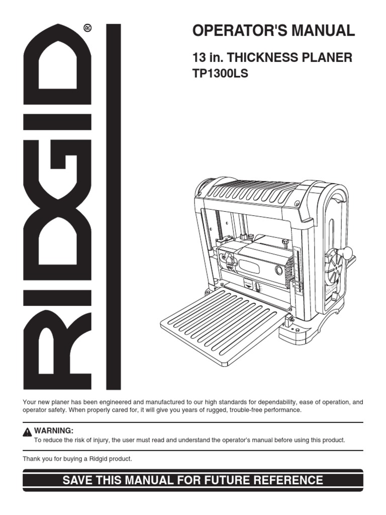 Ridgid Planer Manual PDF Safety Screw