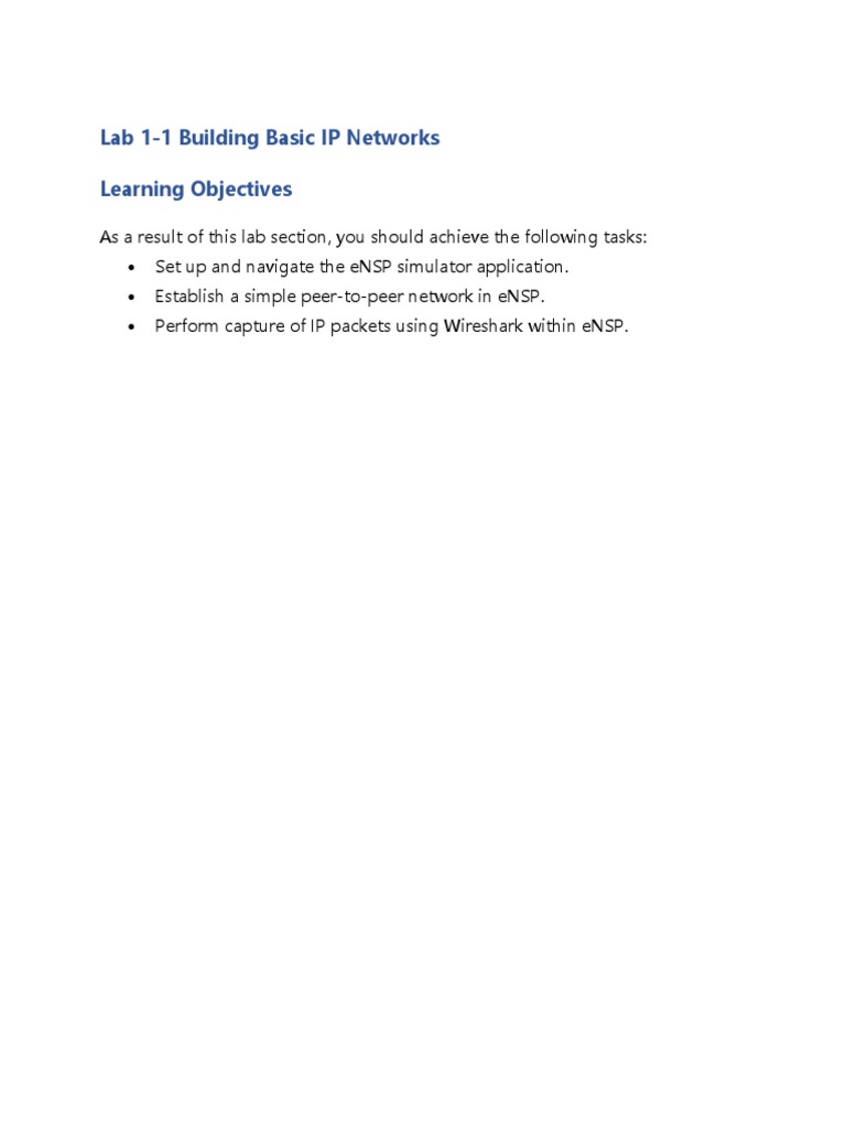 Lab 1-1 Building Basic IP Networks Learning Objectives | PDF | Ip ...