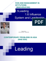 1.5leading 1.6 Influence System and Leadership: Organization and Management in Education Institutions (MAE-EDUC208)