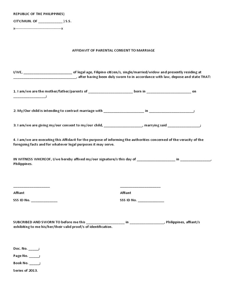 Affidavit of Parental Consent for Marriage | PDF