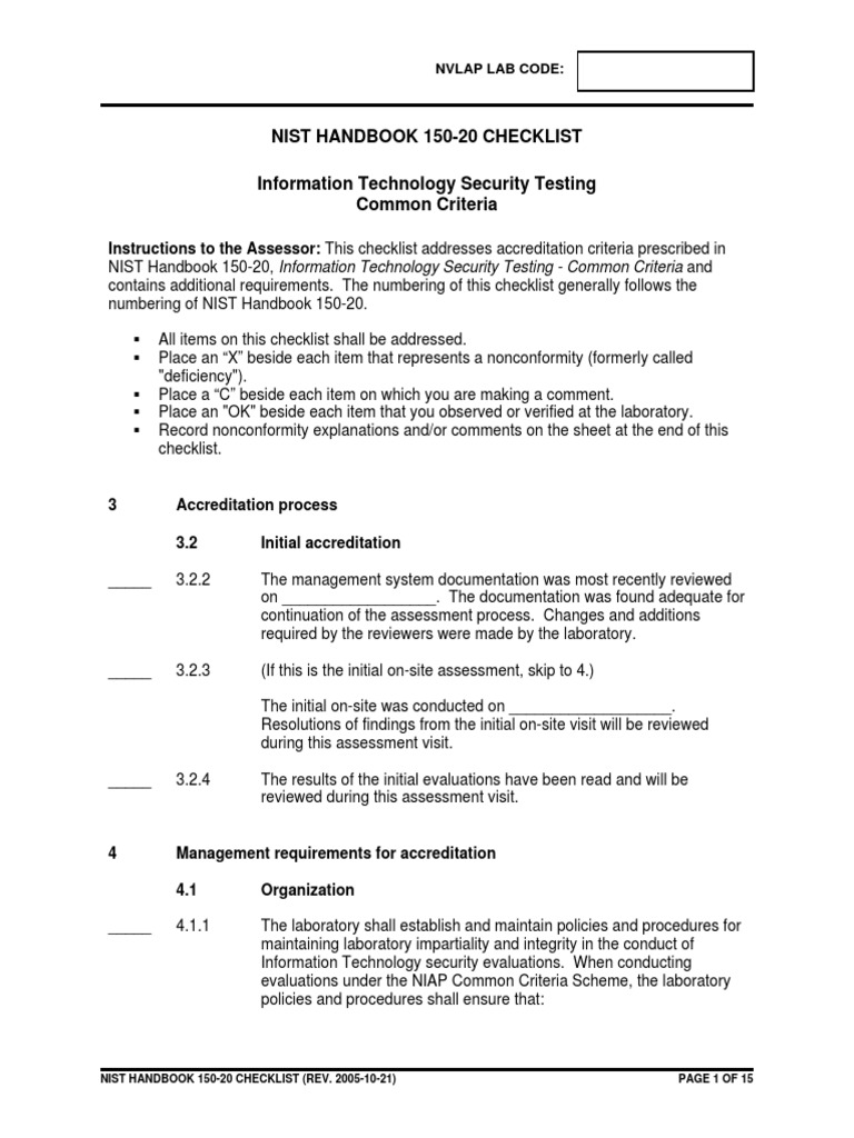 NIST Handbook Checklist PDF Laboratories Calibration