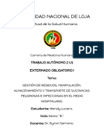 Trabajo Autónomo 2 - Gestión de Residuos, Manipulación, Almacenamiento y Transporte de Sustancias Peligrosas e Infecciosas en El Medio Hospitalario