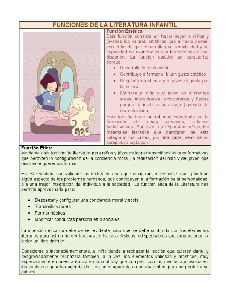 cavidad Paseo colonia Funciones de La Literatura Infantil A | PDF | Literatura infantil | Lectura  (proceso)