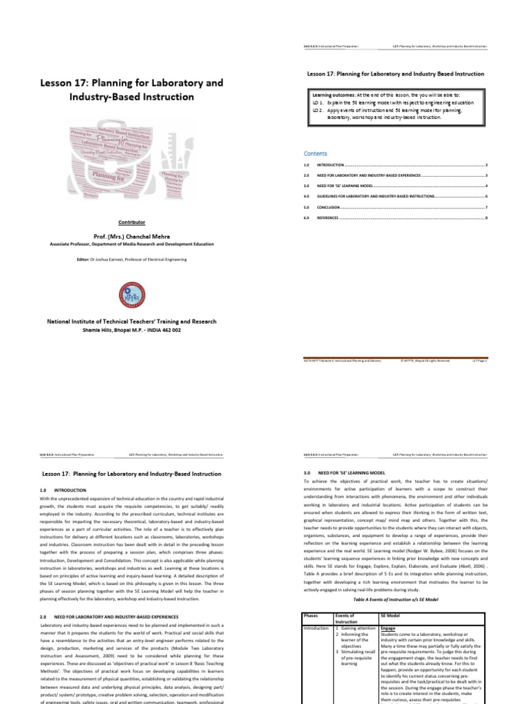 Lesson 17: Planning For Laboratory and Industry-Based Instruction | PDF ...