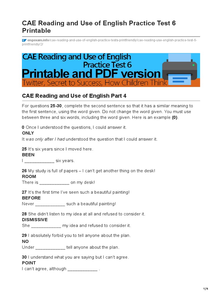 cae test 6 reading and use of english
