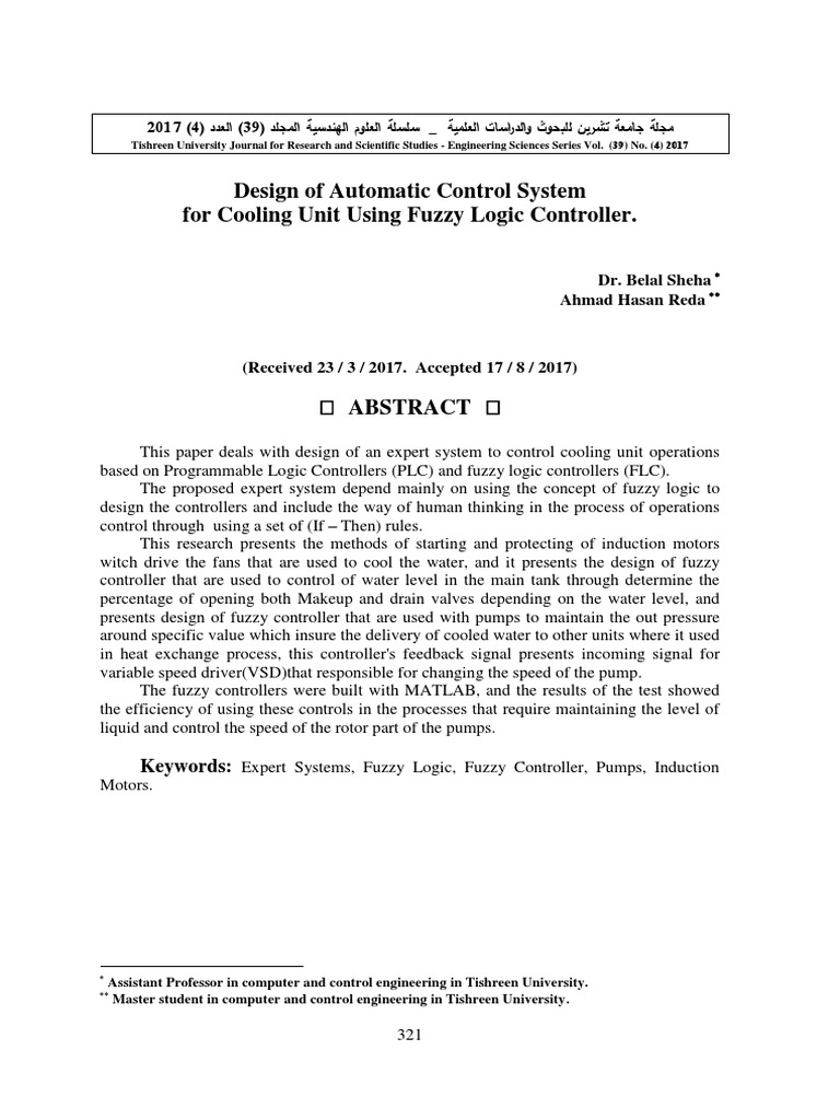 Fuzzy Logic Control for Cooling Systems | PDF | Fuzzy Logic | Automation