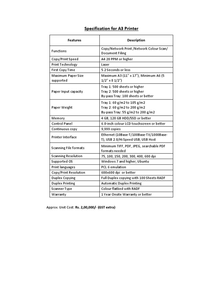 A3 Printer Specifications Overview | PDF | Image Scanner | Printer ...