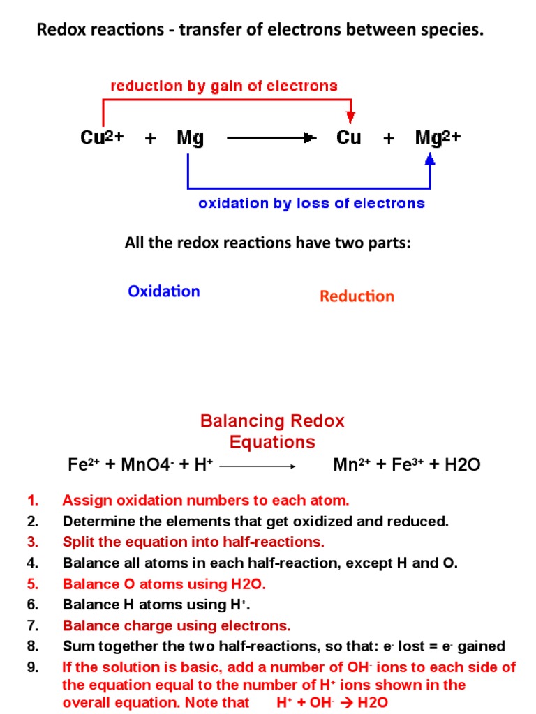 Redox Reactions - Transfer of Electrons Between Species | PDF | Redox ...