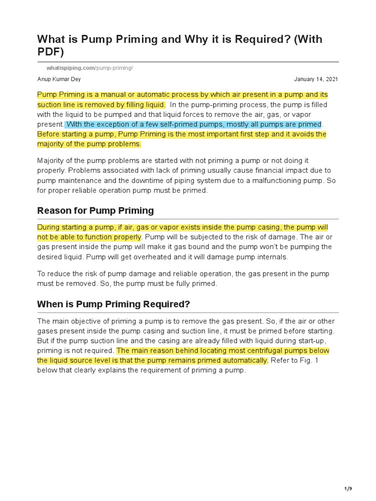 What Is Pump Priming and Why It Is Required With PDF PDF Pump Equipment