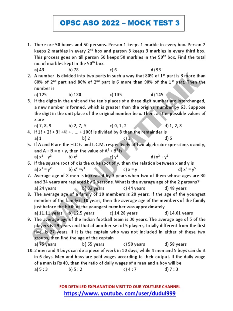 OPSC ASO 2022 Mock Test 3 | PDF | Area | Elementary Mathematics
